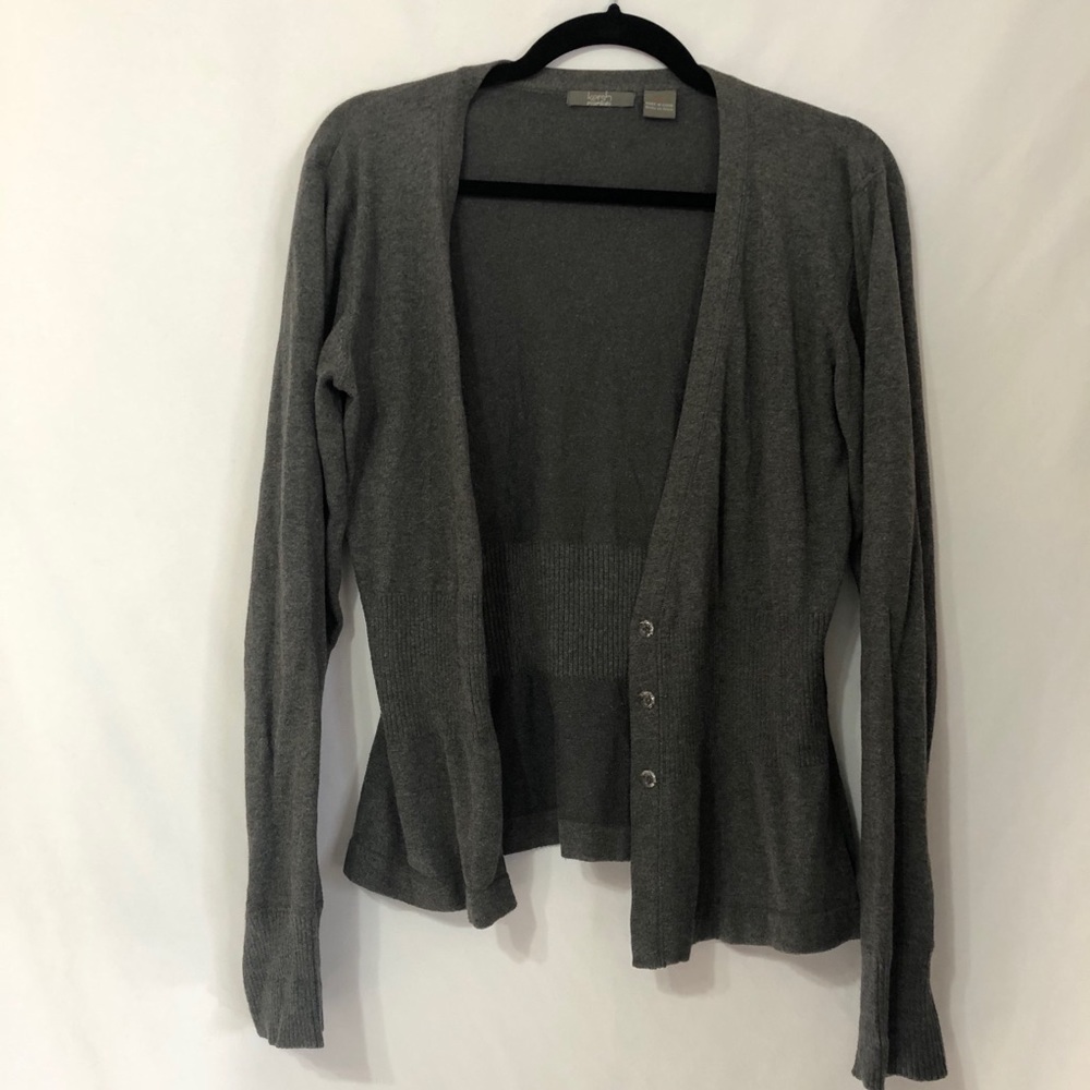 KERSH Knit Cardigan Gray Long Sleeve Button-Up L/G